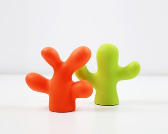 1990s Italian Memphis inspired salt and pepper set.  Coral n' Cactus by Vice Versa Italy. Please read description