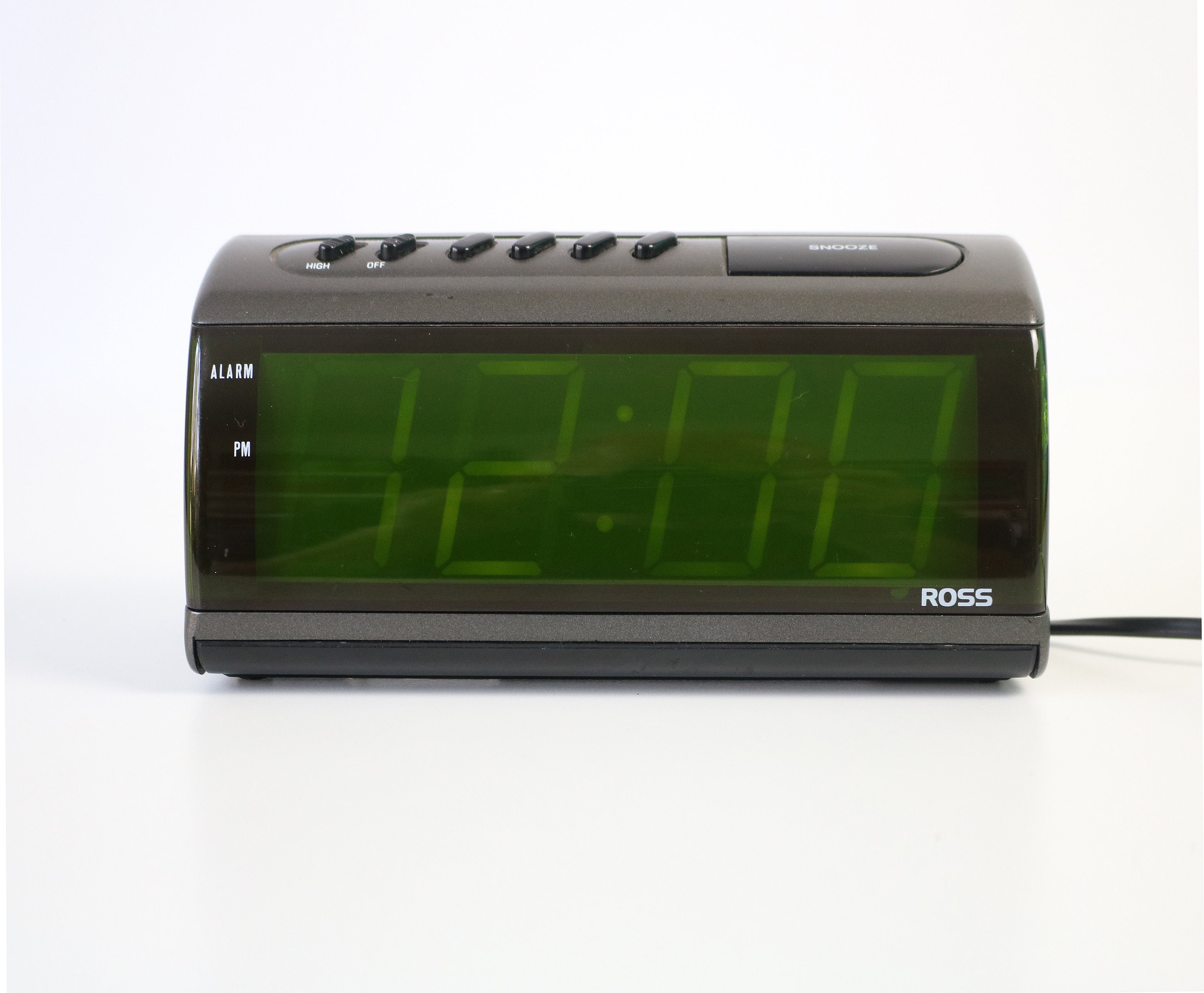 80s 90s modernist digital alarm clock by Ross graphite grey