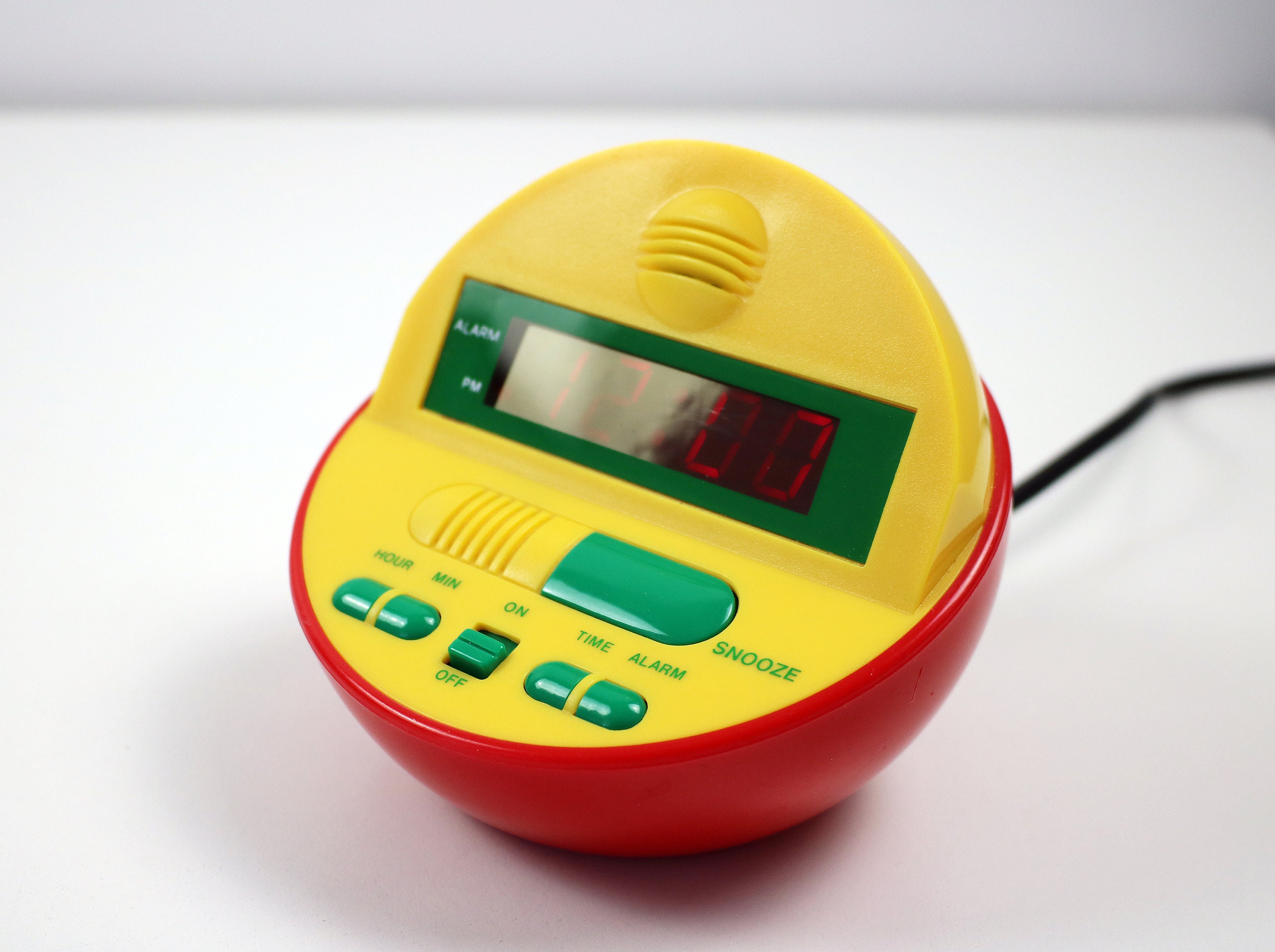 1980s 90s Memphis style digital alarm clock in bright plastic working