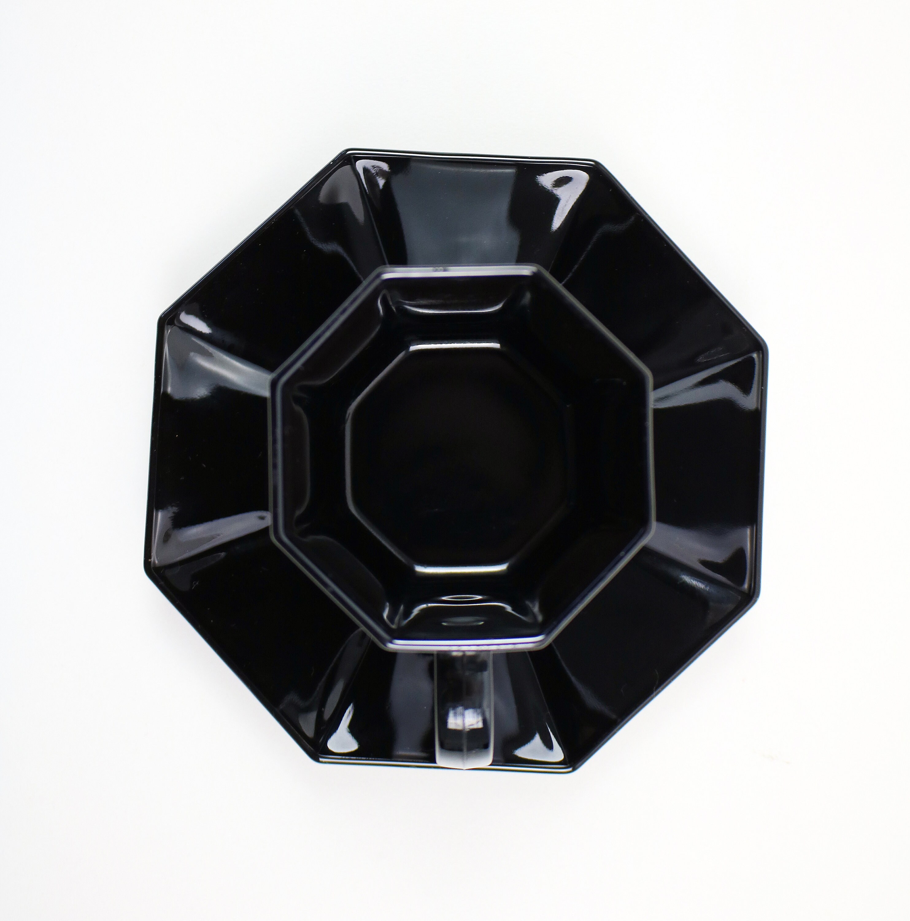 Set Of 4 Arcoroc Octime Octagonal Black Glass Tea Or Coffee Cups Saucers