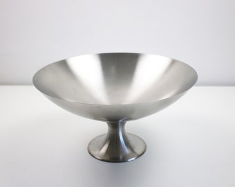 1970s modernist / space age pedestal fruit bowl in brushed stainless steel