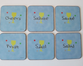 1980s Bistro drinks coasters by Pimpernel. Set of 6 in original box