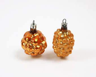 Gorgeous pair of vintage glass tree baubles in gold - walnut and pine cone