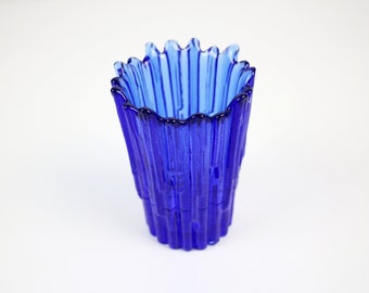 70s 80s cobalt blue pressed glass vase likely Pavel Panek for Libochovice / Sklo Union