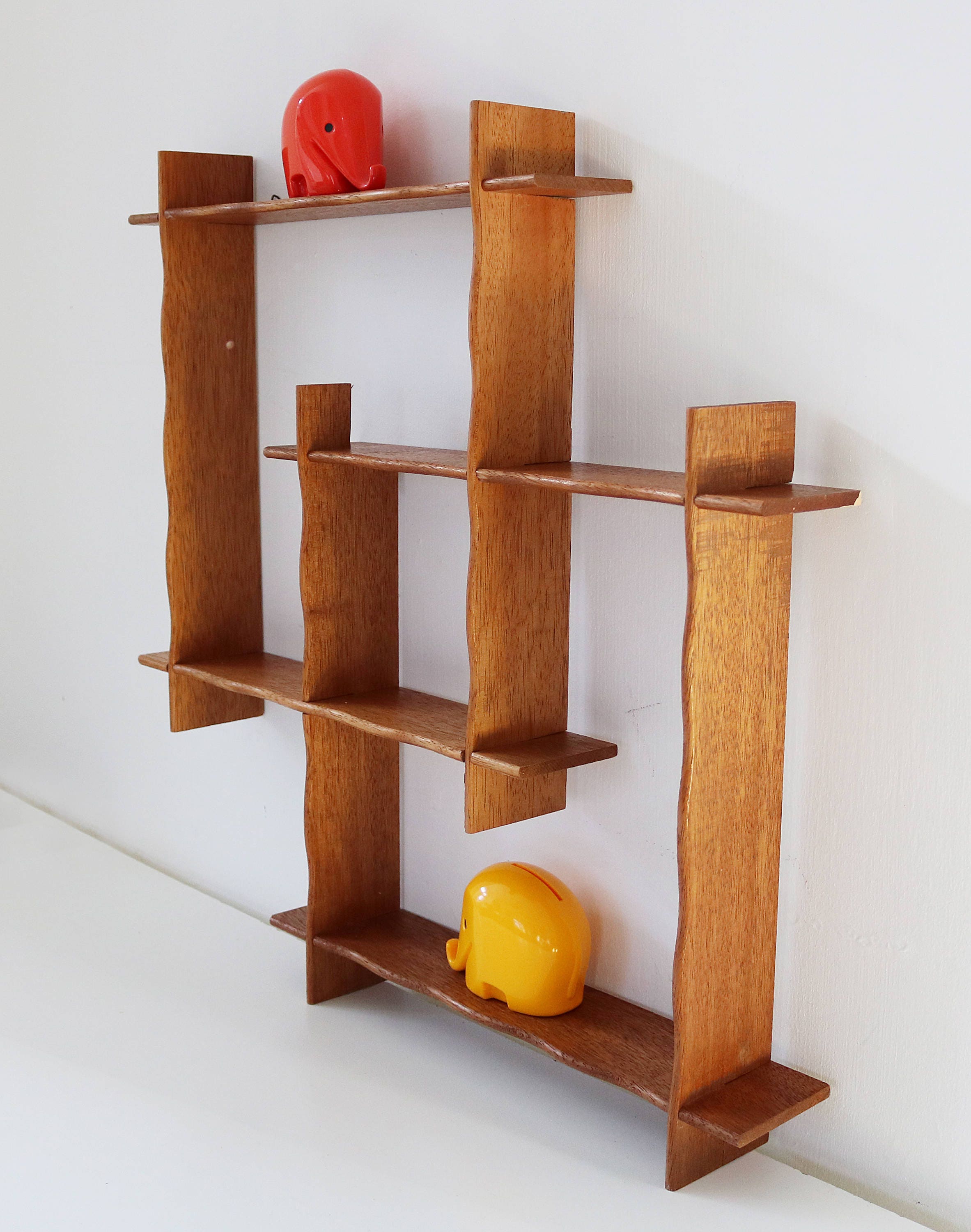 Mid century wooden shadow box shelving square display wall shelf