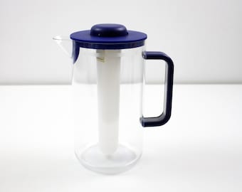 C Jorgensen for Bodum cooling juice jug with ice insert - blue and clear plastic  1980s Bistro rare item