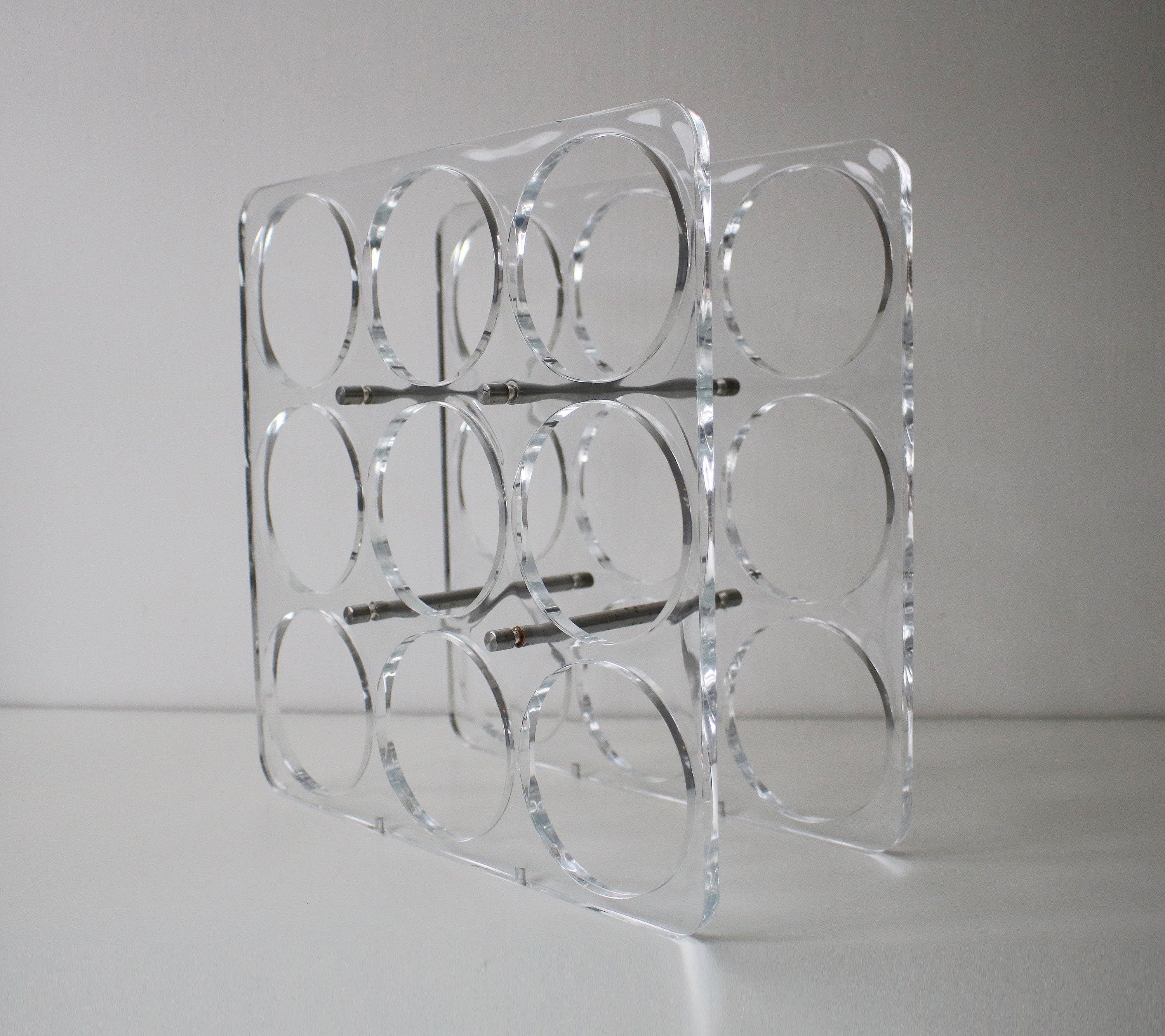 Late 20th Century Lucite / perspex / acrylic 9 bottle wine rack space