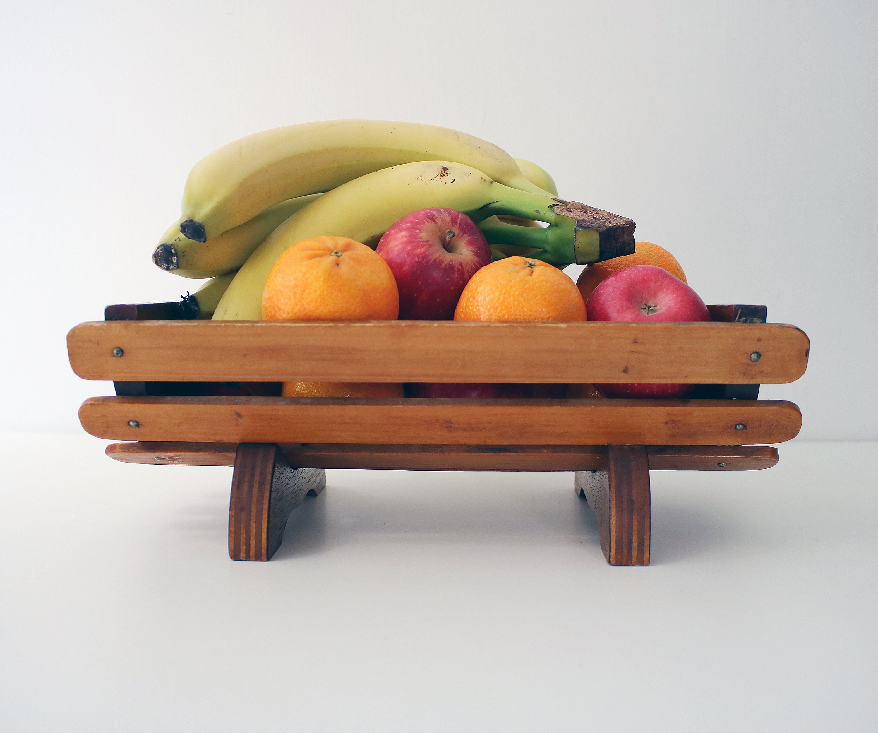 Hand crafted mid century wooden fruit or bread basket