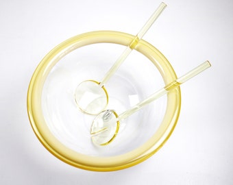 1990s / Y2K Guzzini salad bowl and server set in clear and transparent yellow acrylic