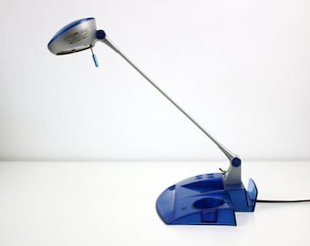 Futuristic Y2K style adjustable lamp with desk tidy - clear blue acrylic and silver 2005 by Ring Lighting