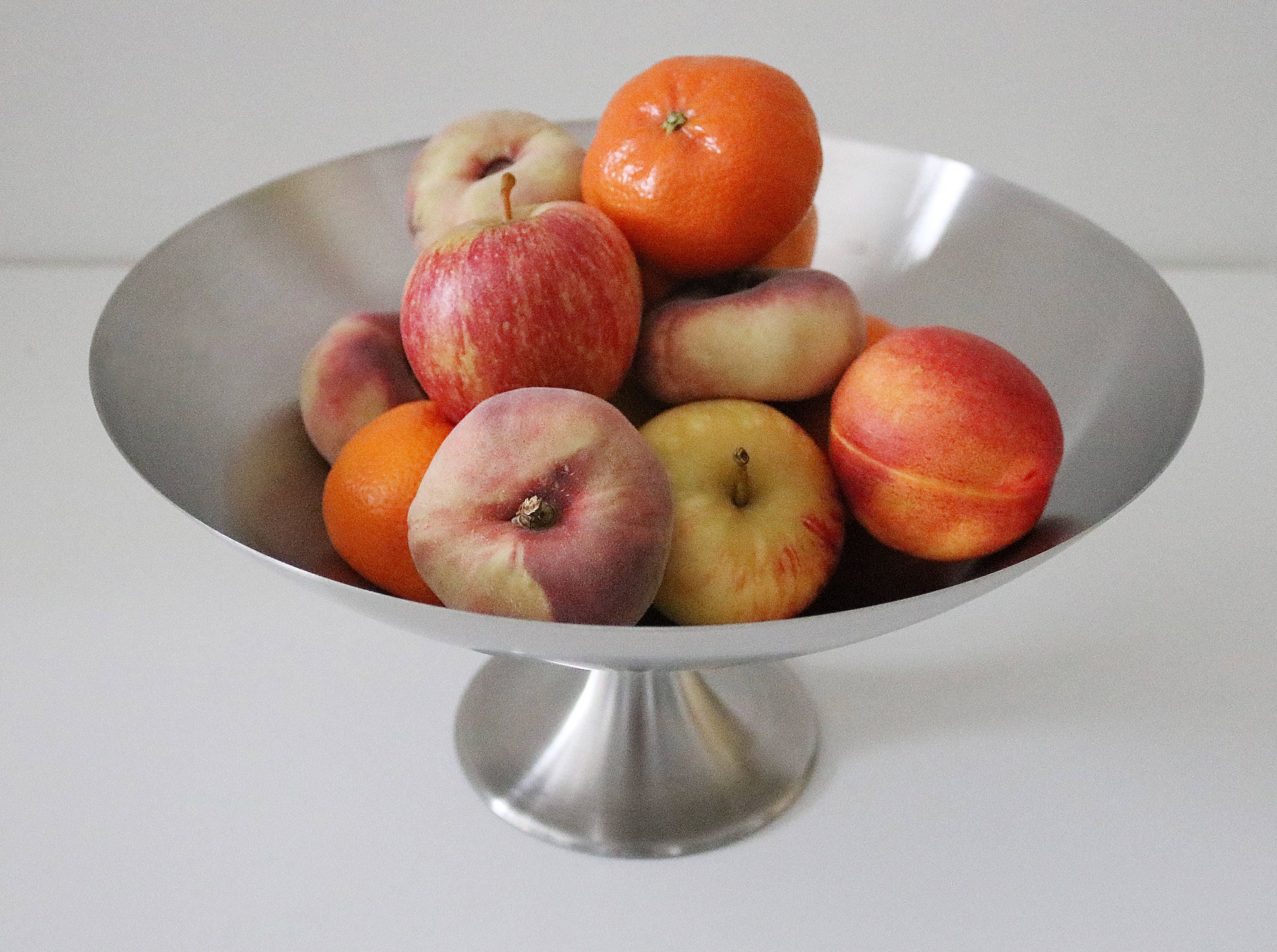 1970s modernist pedestal fruit bowl Chichester Stainless Steel space age