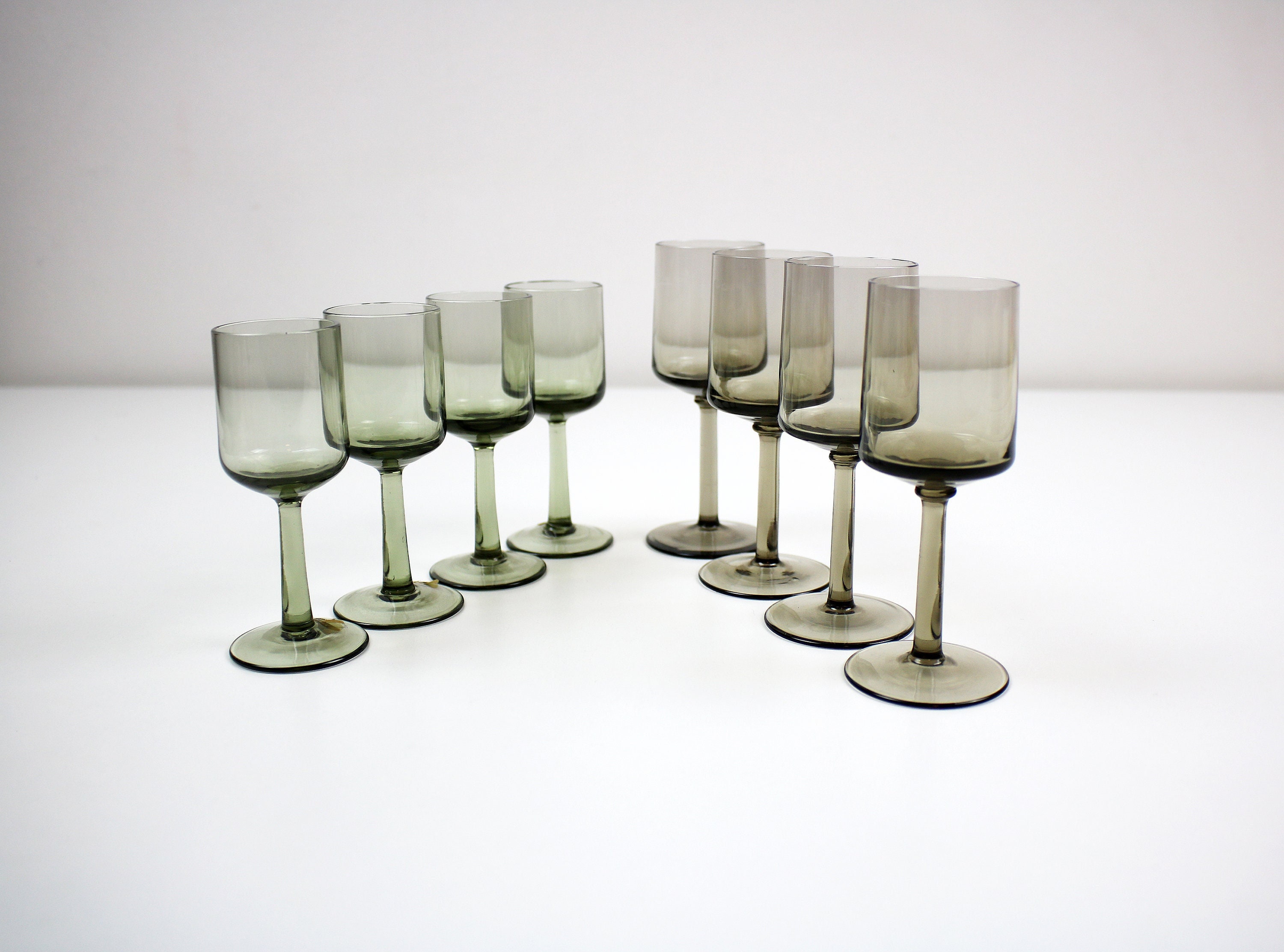 Set of 4 smoked glass stemmed liqueur / sherry glasses 2 sizes available