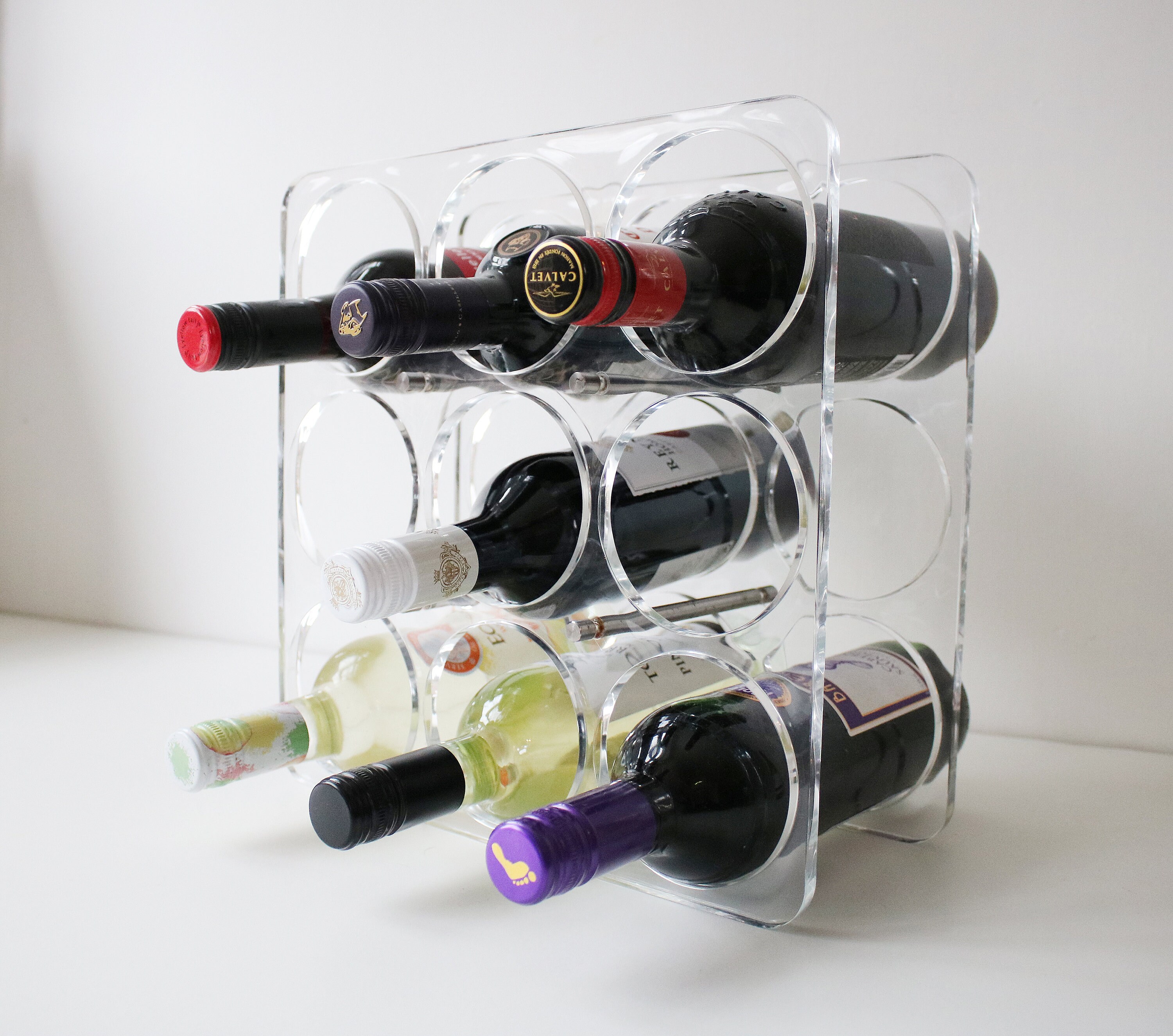 Late 20th Century Lucite / perspex / acrylic 9 bottle wine rack space