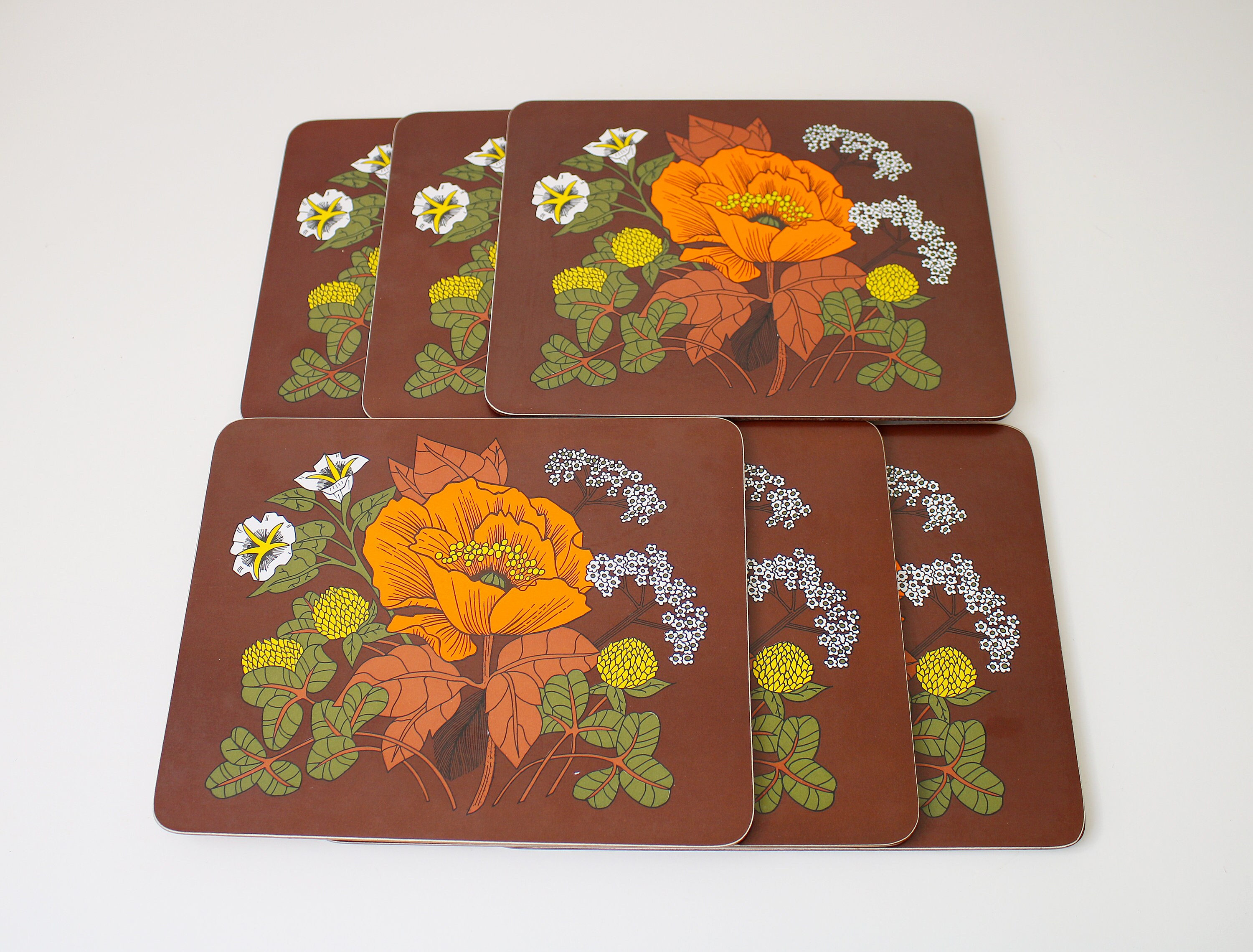 St Michael vintage 1970s laminate place mats poppy flower power
