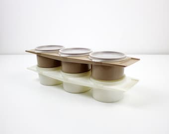 Tupperware triple container / trio of pots for dips / hors d'oeuvres tray - 2 colours available