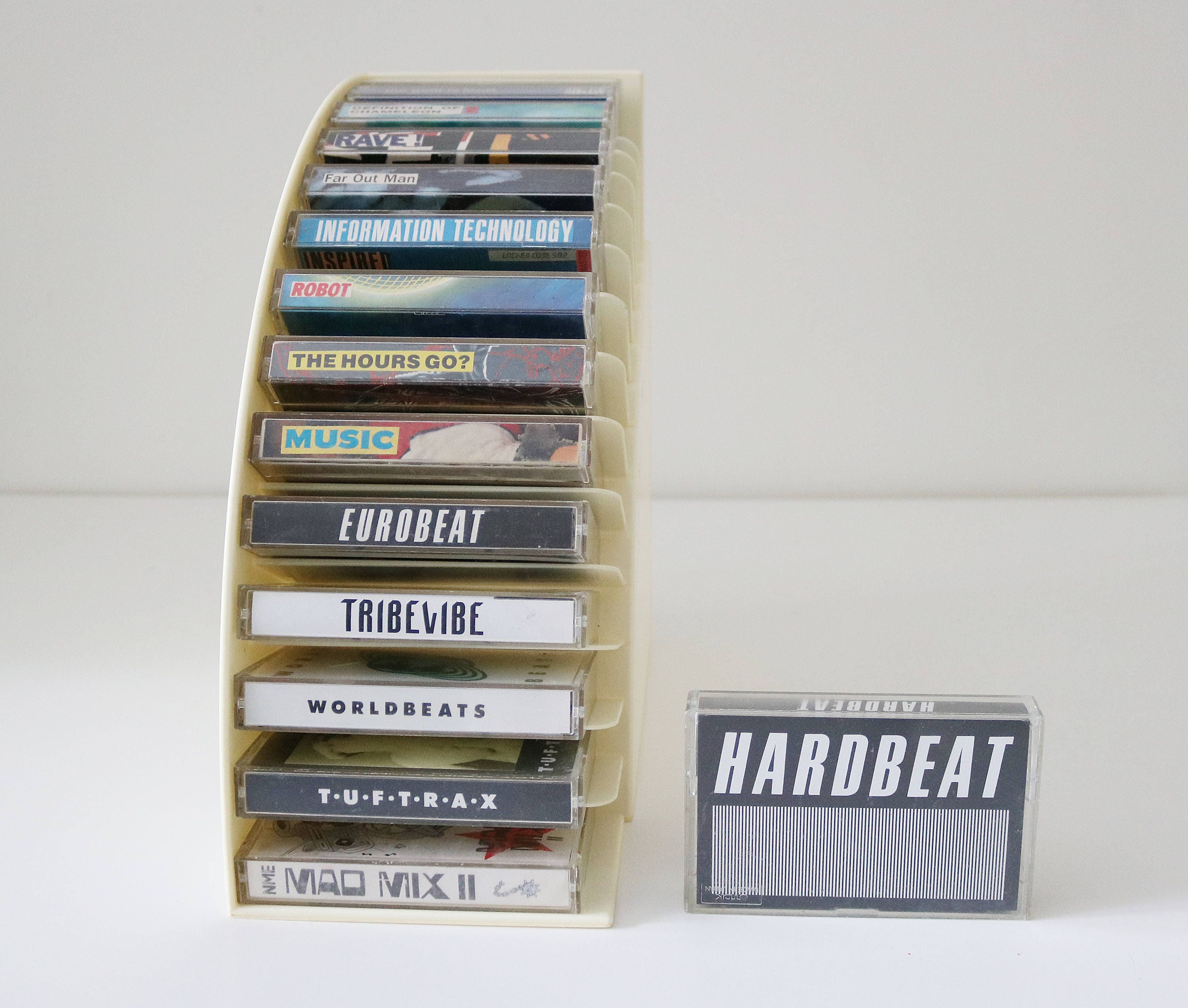 Retro plastic audio cassette storage system by Crayonne Habitat off white