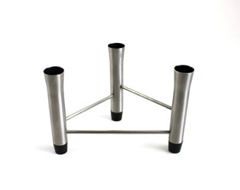 1970s modernist stainless steel candelabra candle holder for 3 candles