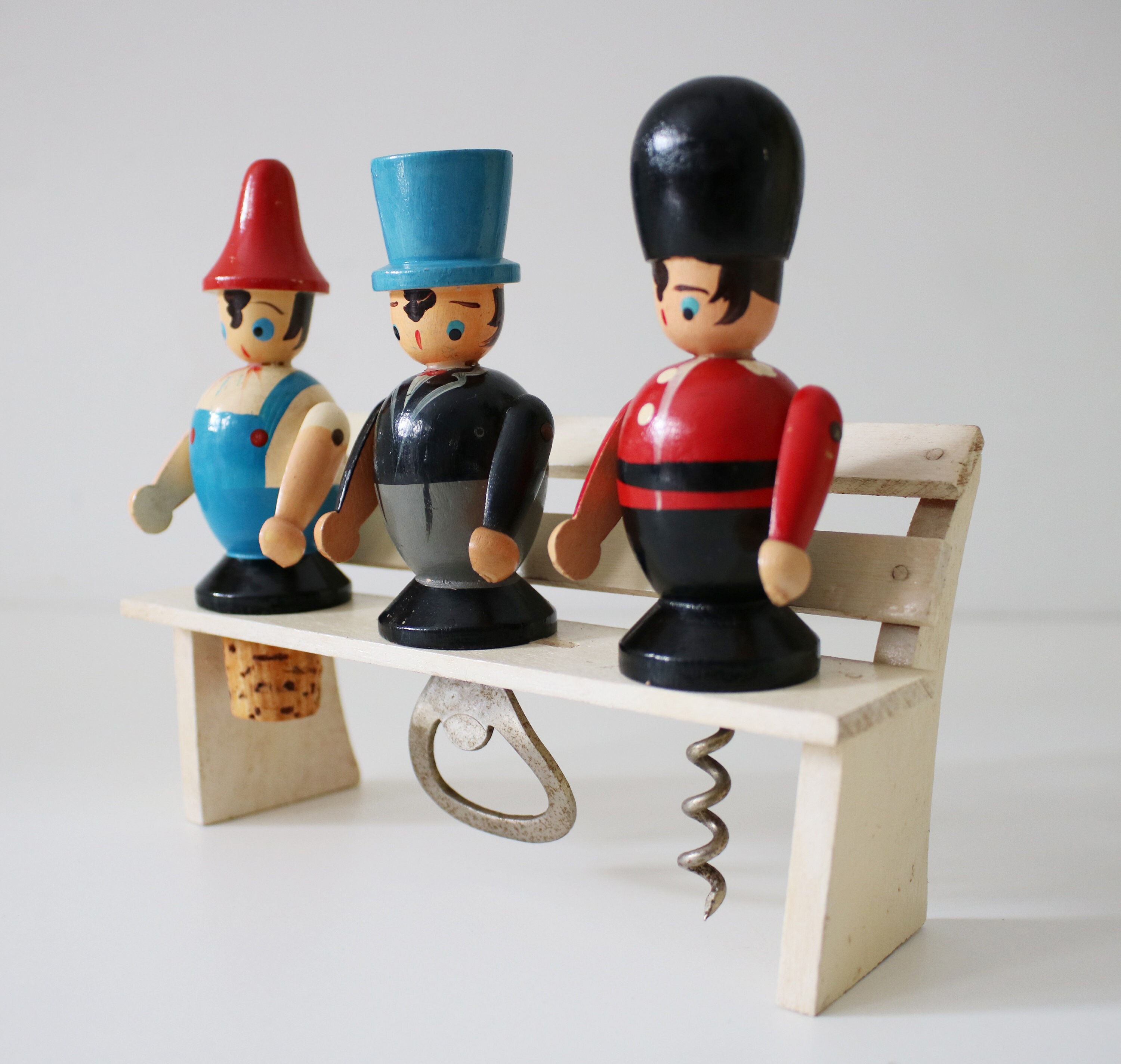 Novelty bar set people on a bench corkscrew bottle opener bottlestop
