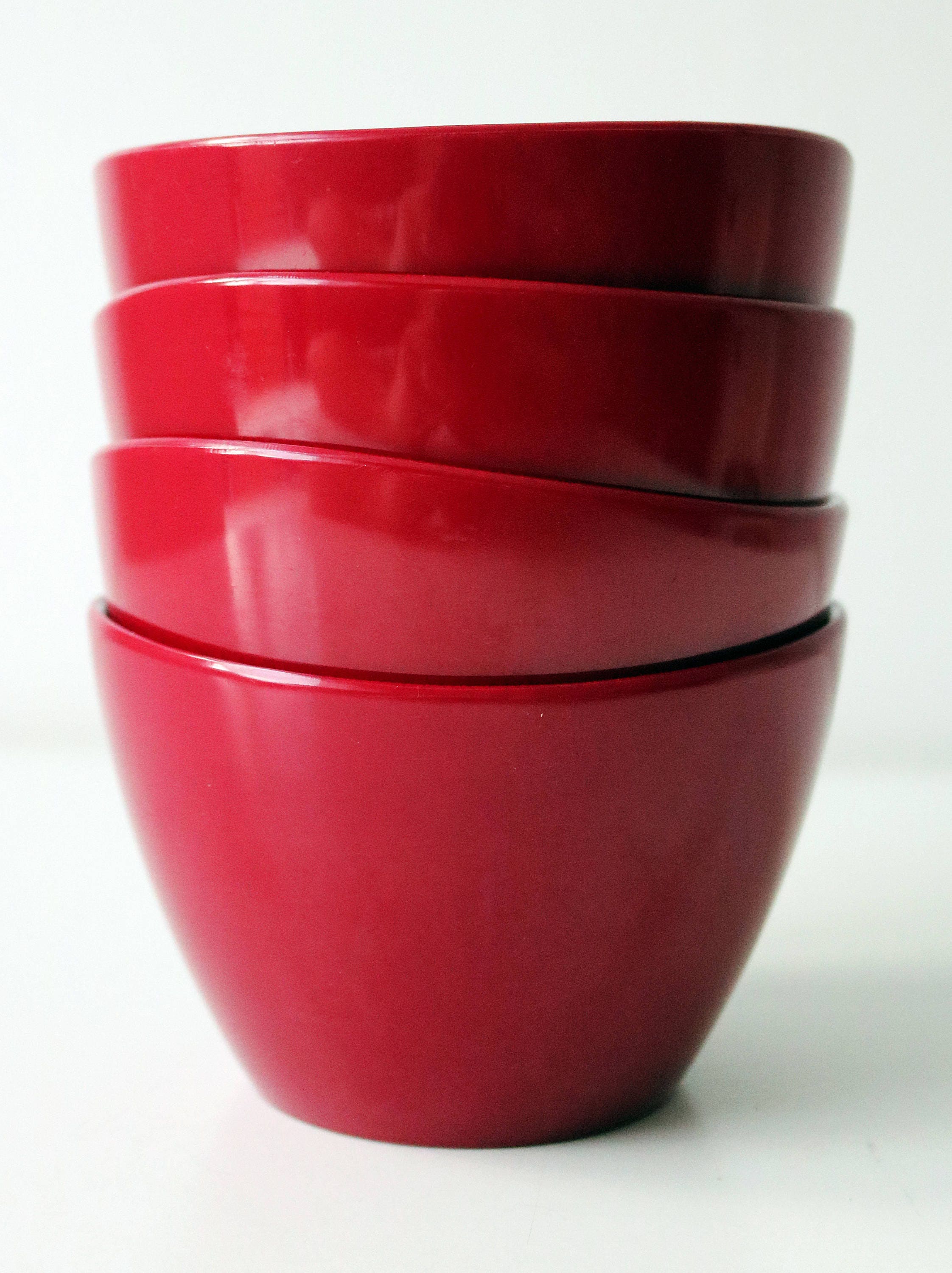 Mid century deep red set of 4 Melaware bowls