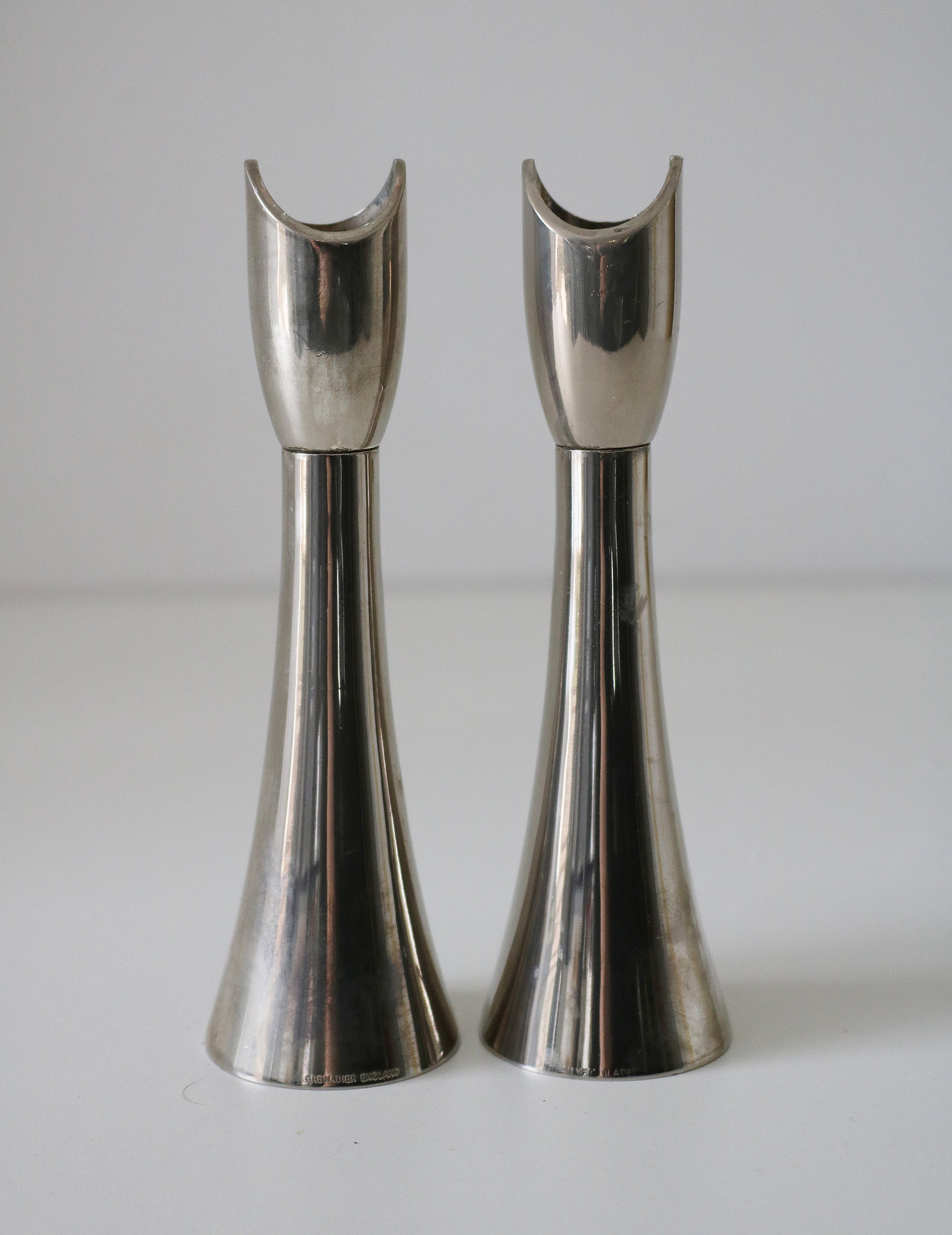 Pair of mid century silver plated candle holders by Grenadier England