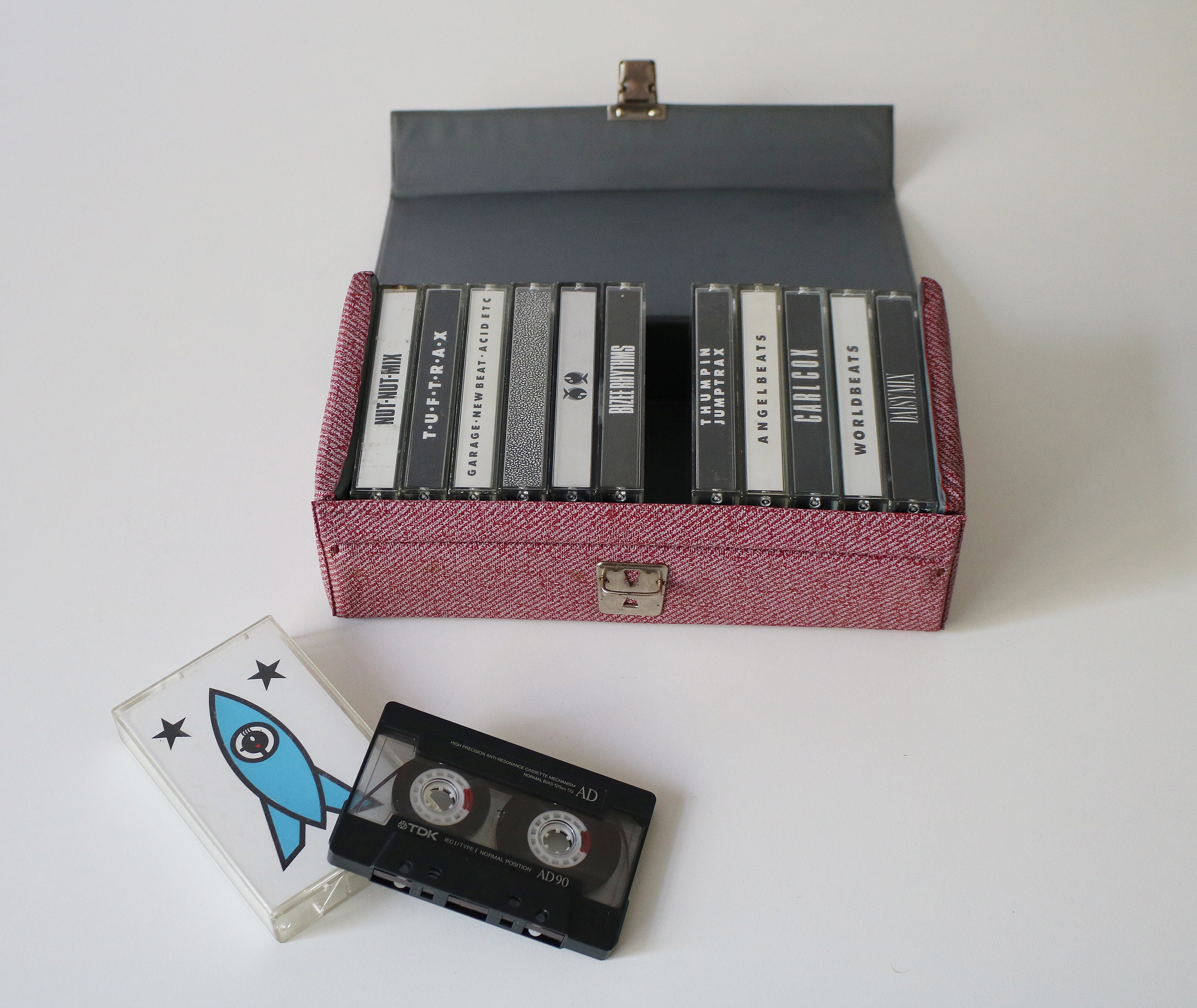 1980s cassette case in red textured vinyl also perfect for jewellery