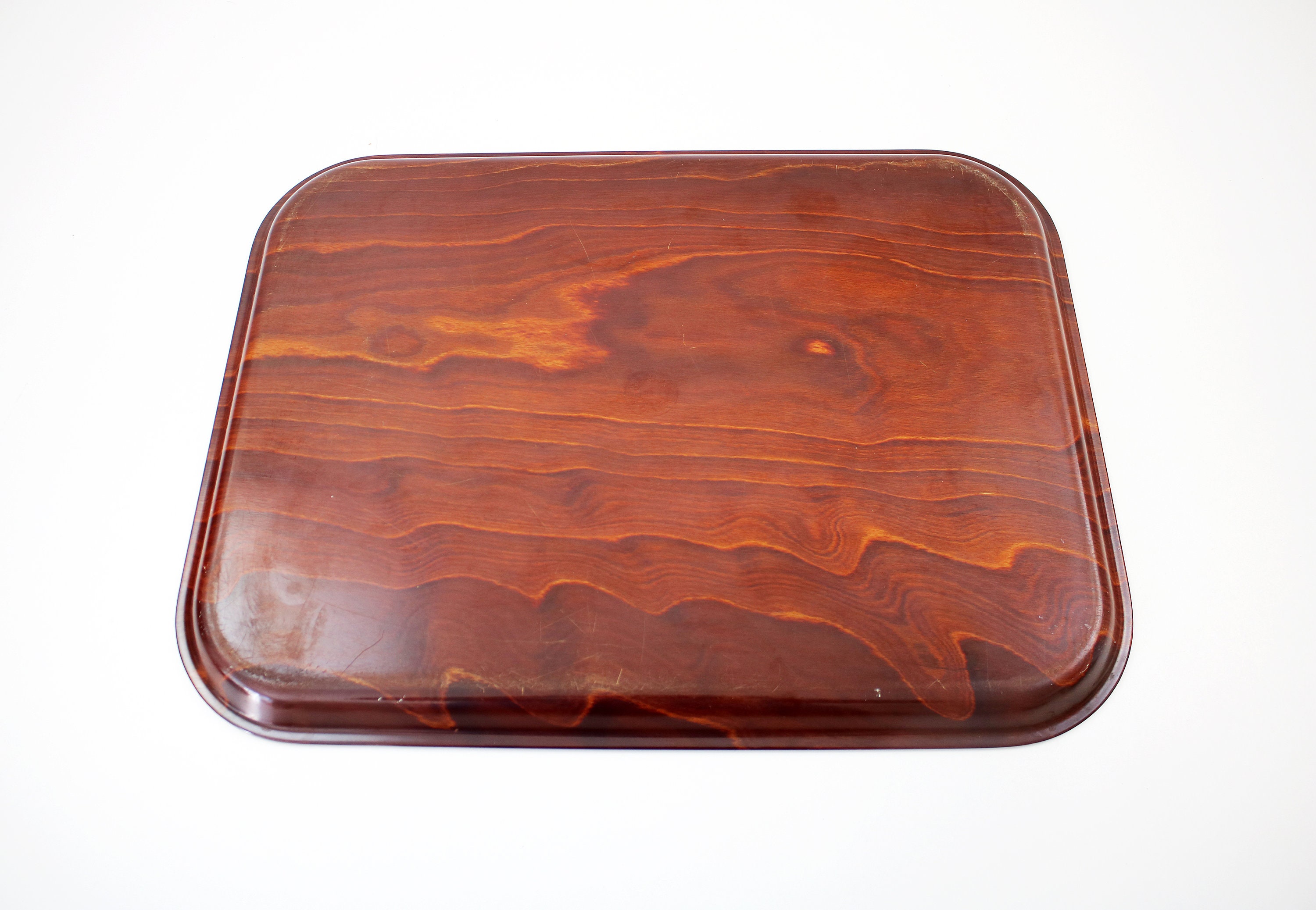 1960s German Laminated Wood Serving Tray in Rich Mahogany / Etsy UK