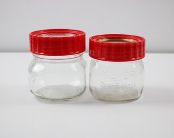 Single vintage 500ml Kilner jars with red plastic and glass or metal lid - 1970s - 2 styles available