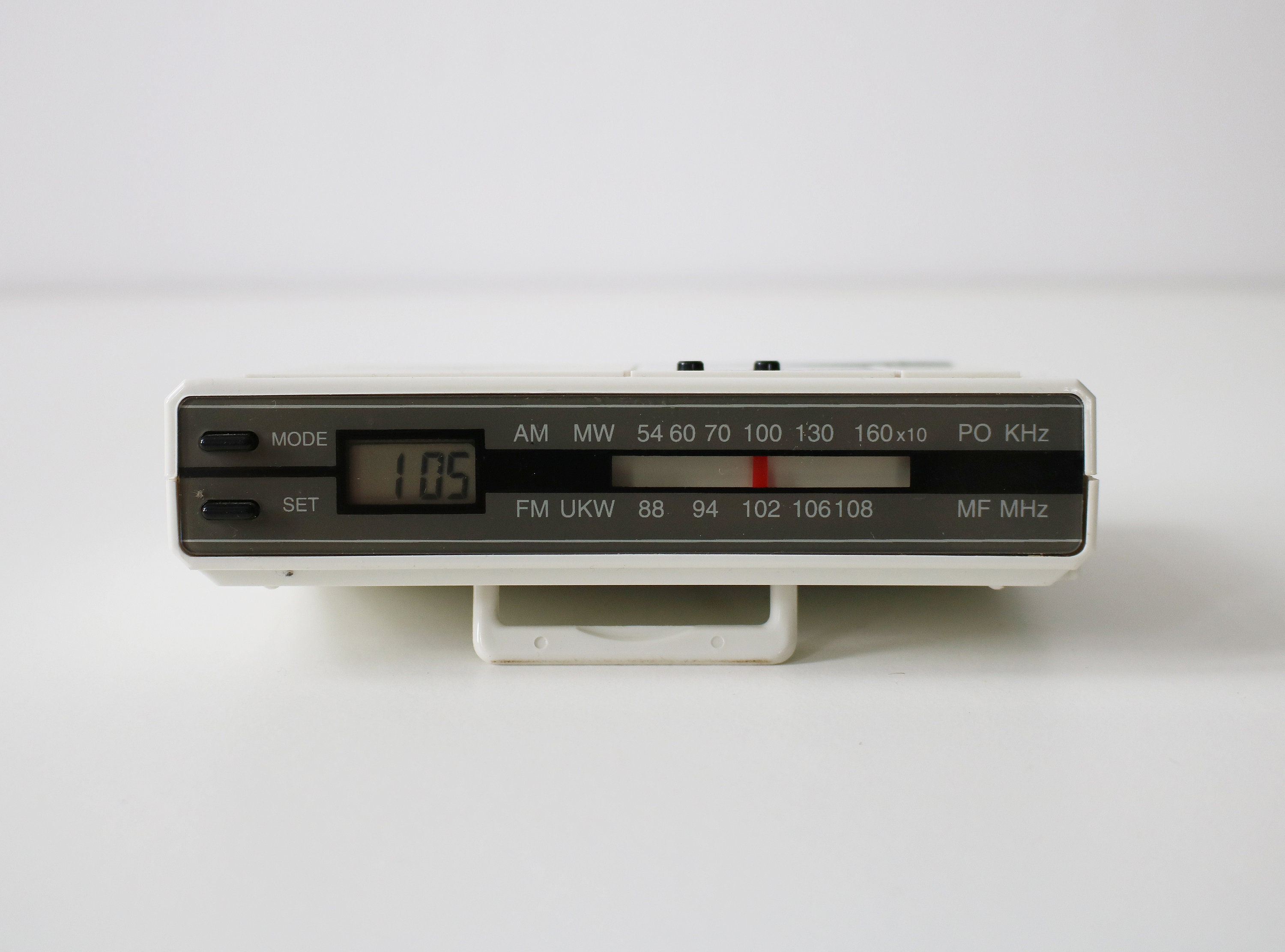 Vintage digital clock radio with alarm by Hi Busonic cream, grey and black
