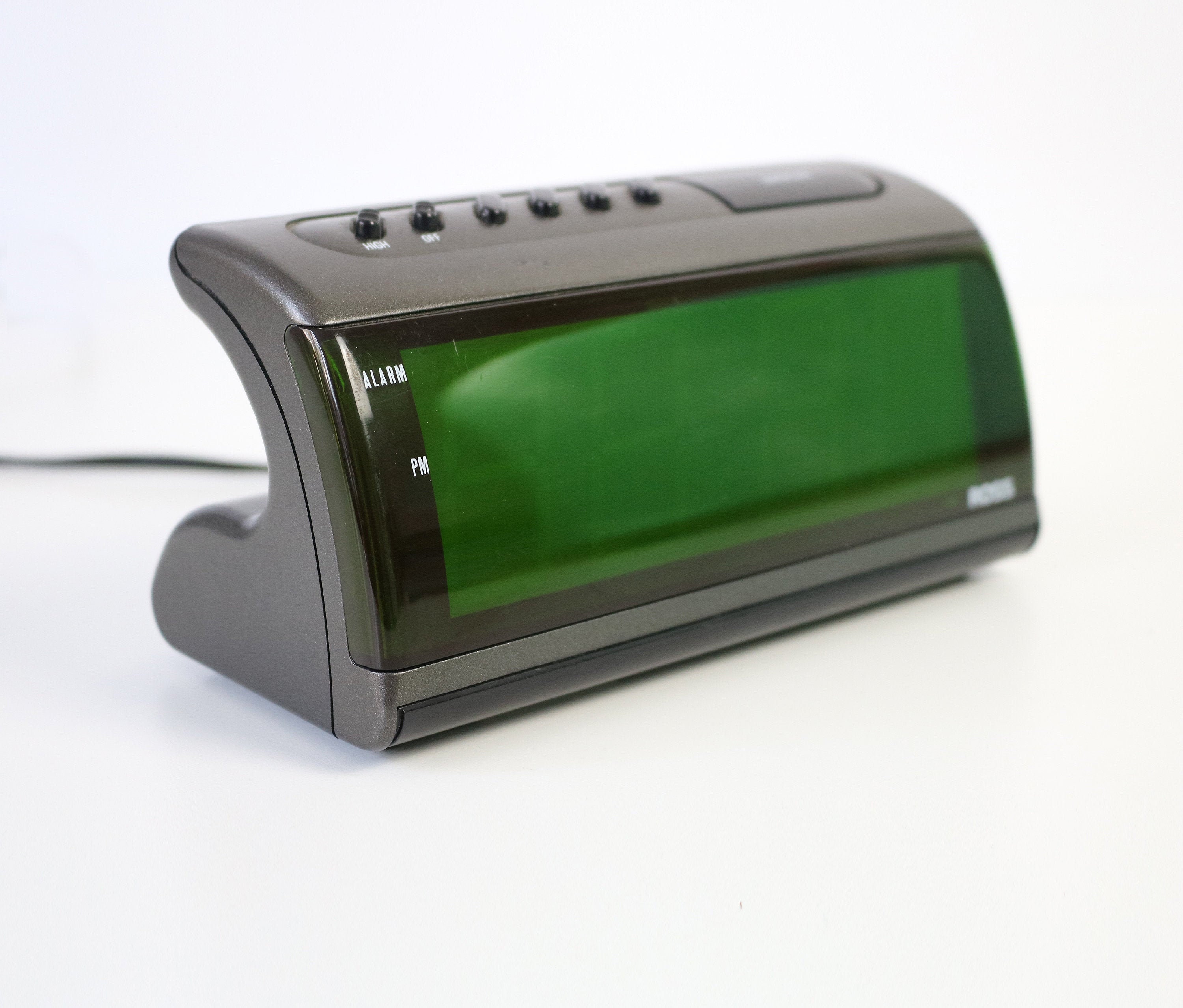 80s 90s modernist digital alarm clock by Ross graphite grey