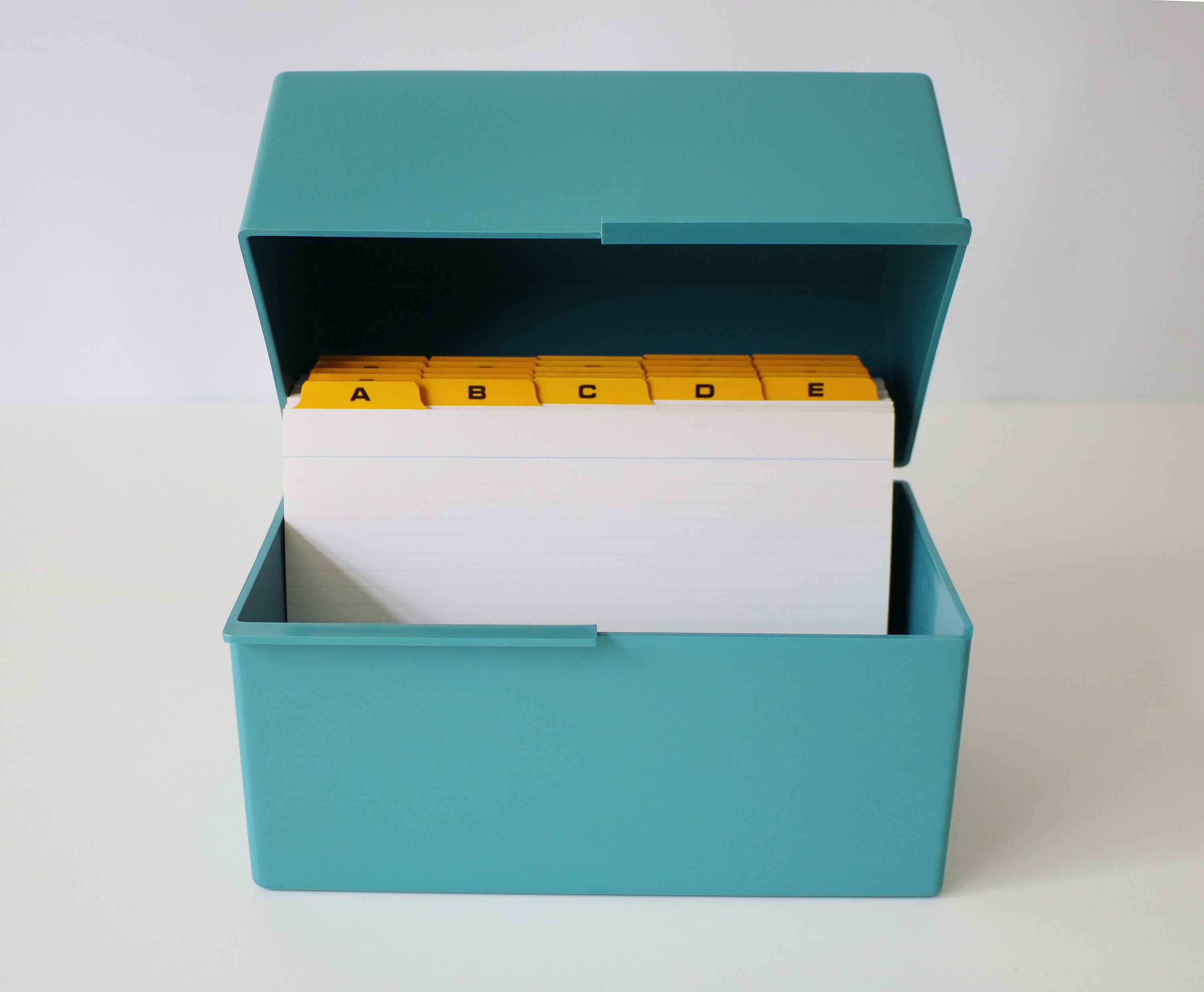 Large retro index card box file wh smith teal plastic 80s 90s 