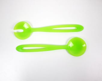 1990s post modern acrylic salad servers in Satinato Green - Lollipop range by Guzzini Italy. Unused stock