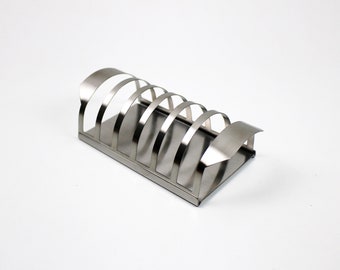 Space-age modernist stainless steel toast rack in original box by Kingcraft Hong Kong