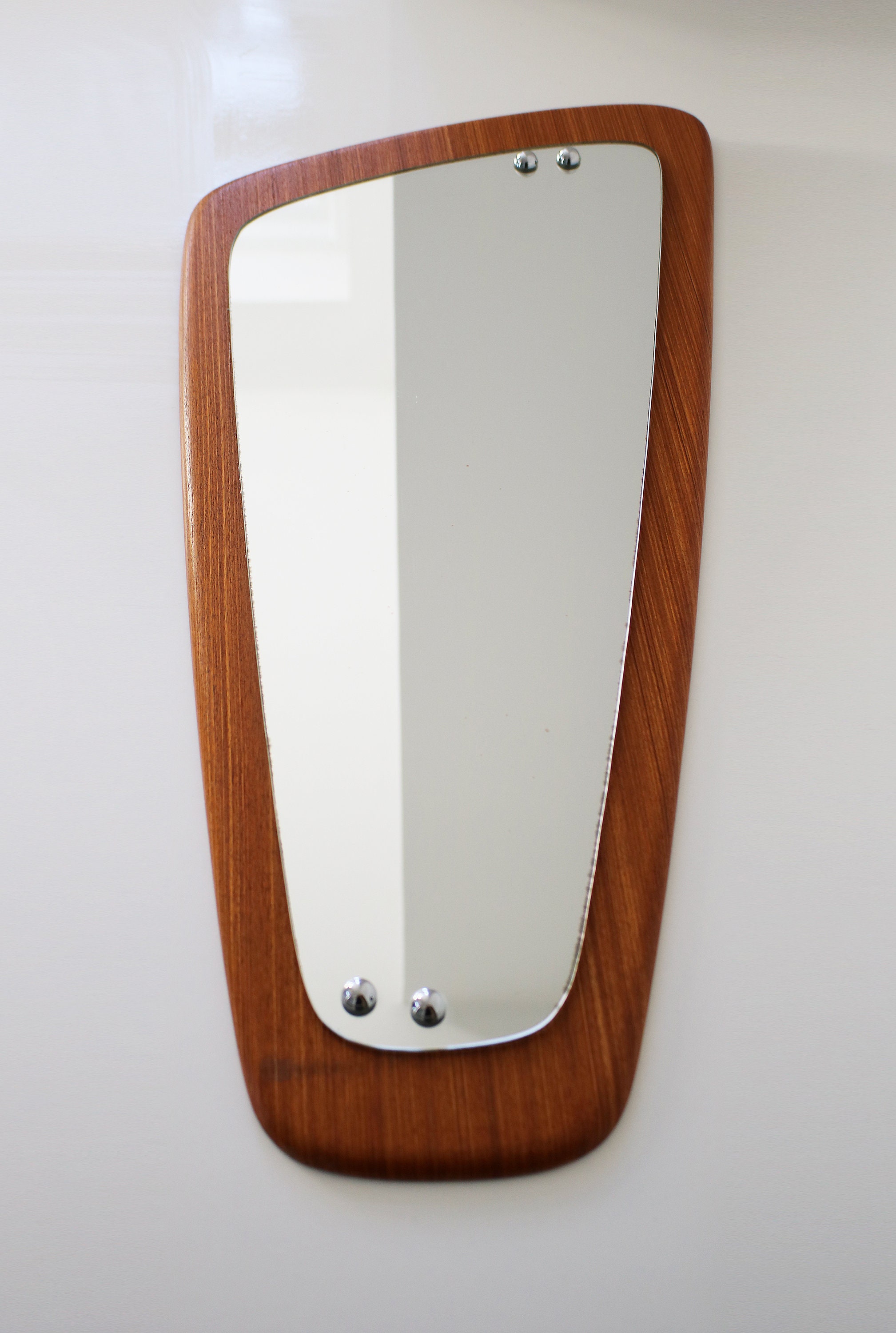 Mid century asymmetrical teak mirror - wall / hallway mirror / Danish