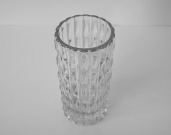 Italian pressed glass vase by Fidenza Vetraria - modernist vertical wave design - marked Italy and 'Fidenza'