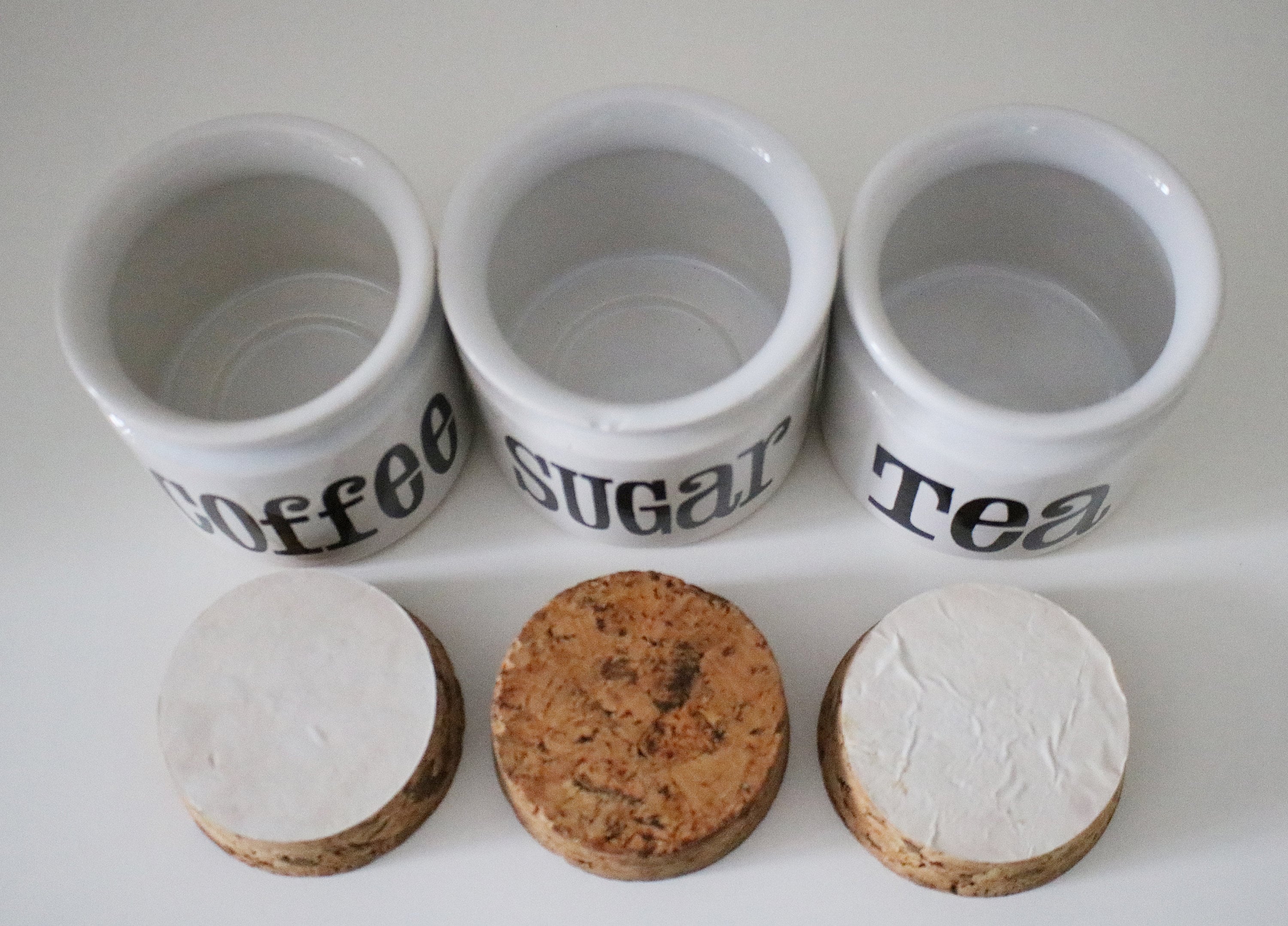 1970s Spectrum kitchen cannisters by T.G.Green Church Gresley. Tea