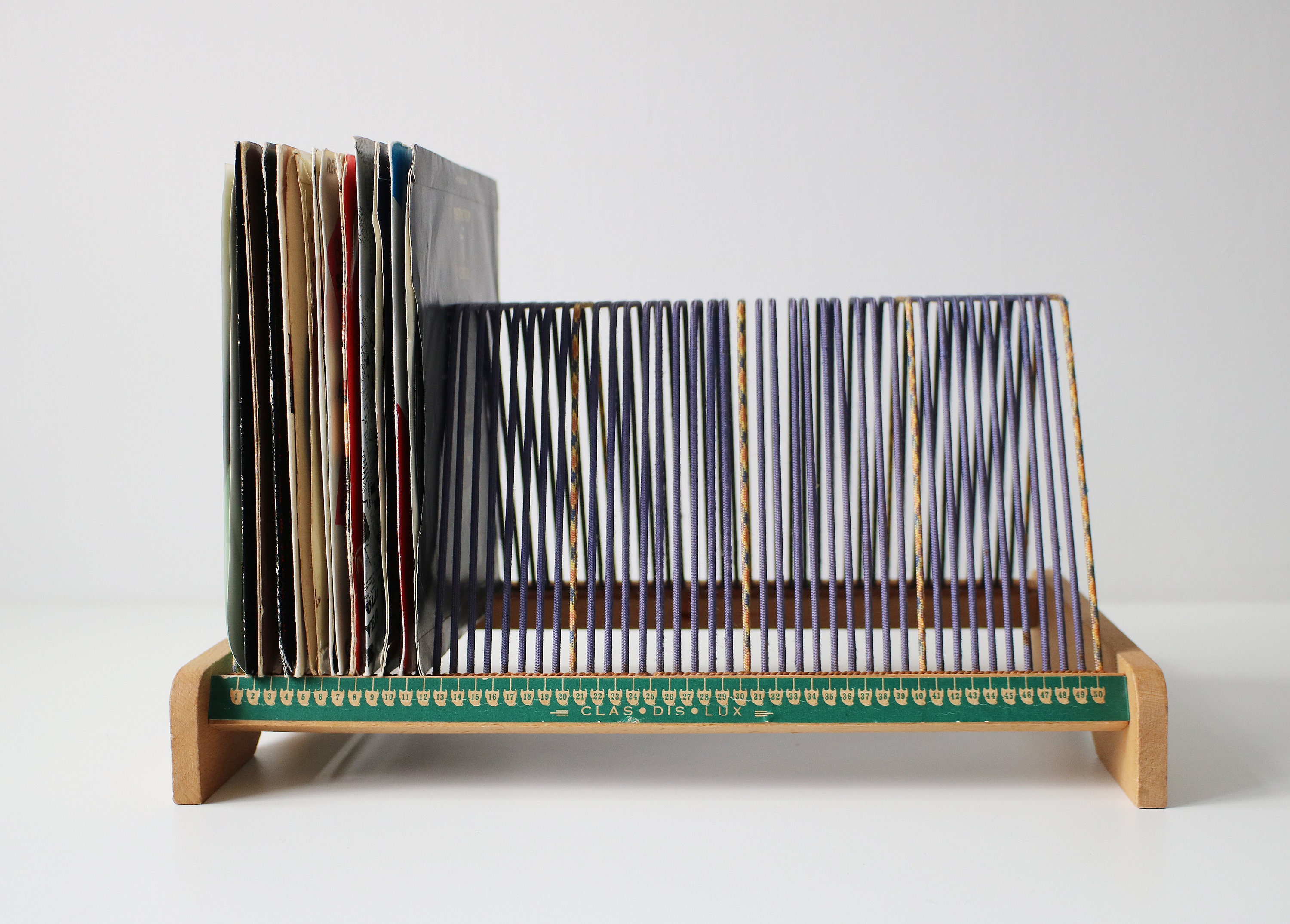 1950s 60s wooden 7 vinyl record rack / disc holder