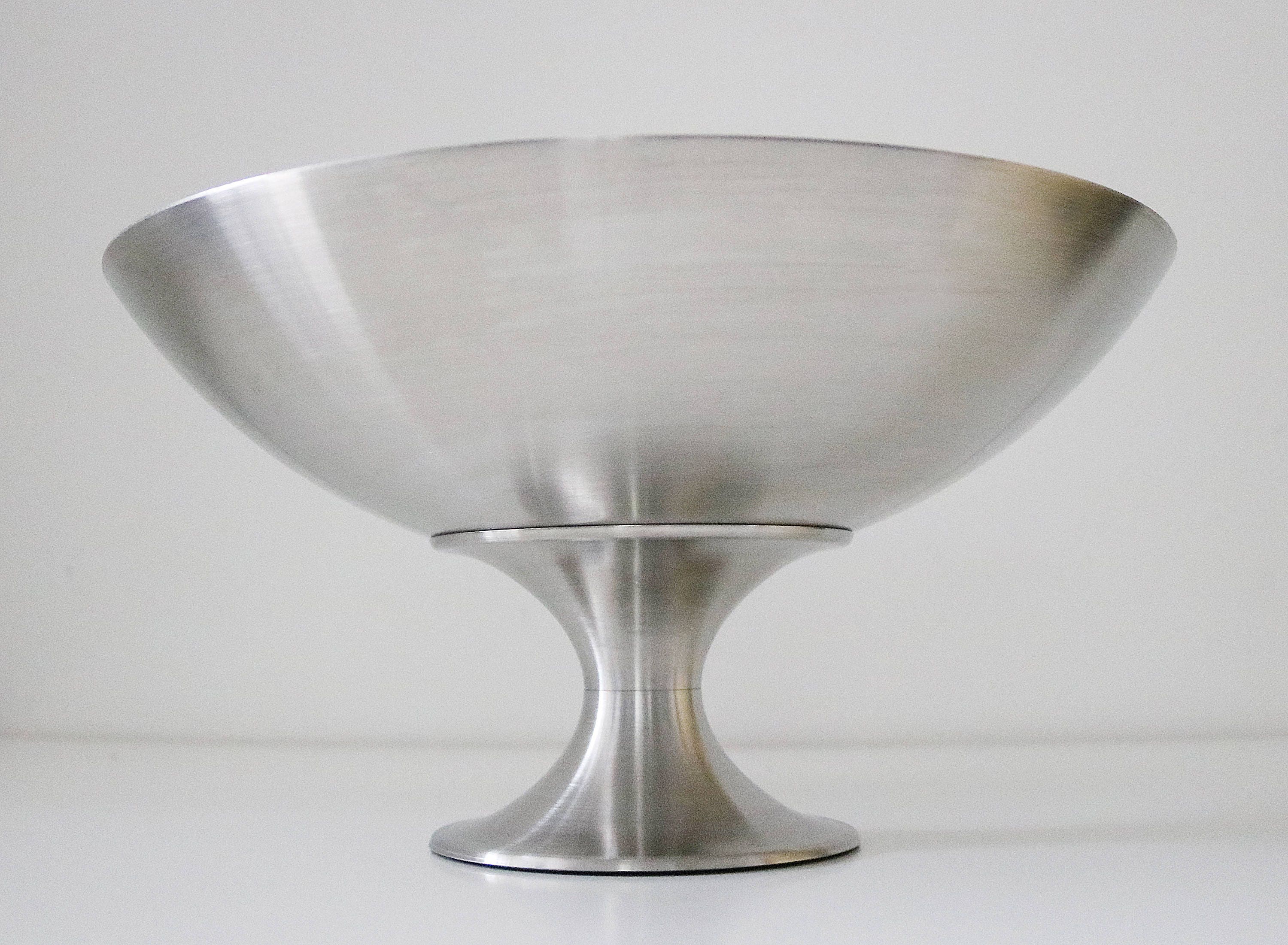 1970s modernist pedestal fruit bowl Chichester Stainless Steel space age