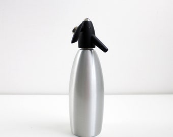 Unused Y2K soda syphon by ISI silver aluminium and black