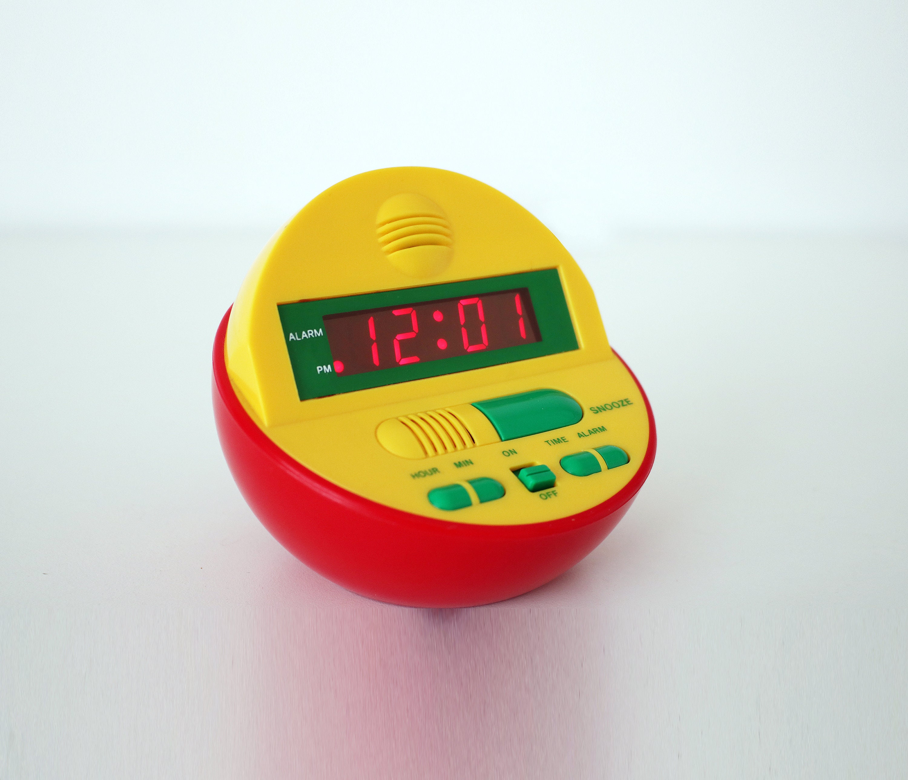 1980s 90s Memphis style digital alarm clock in bright plastic working
