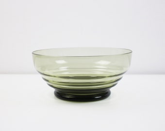 Mid century smoked glass serving bowl dish with stepped base