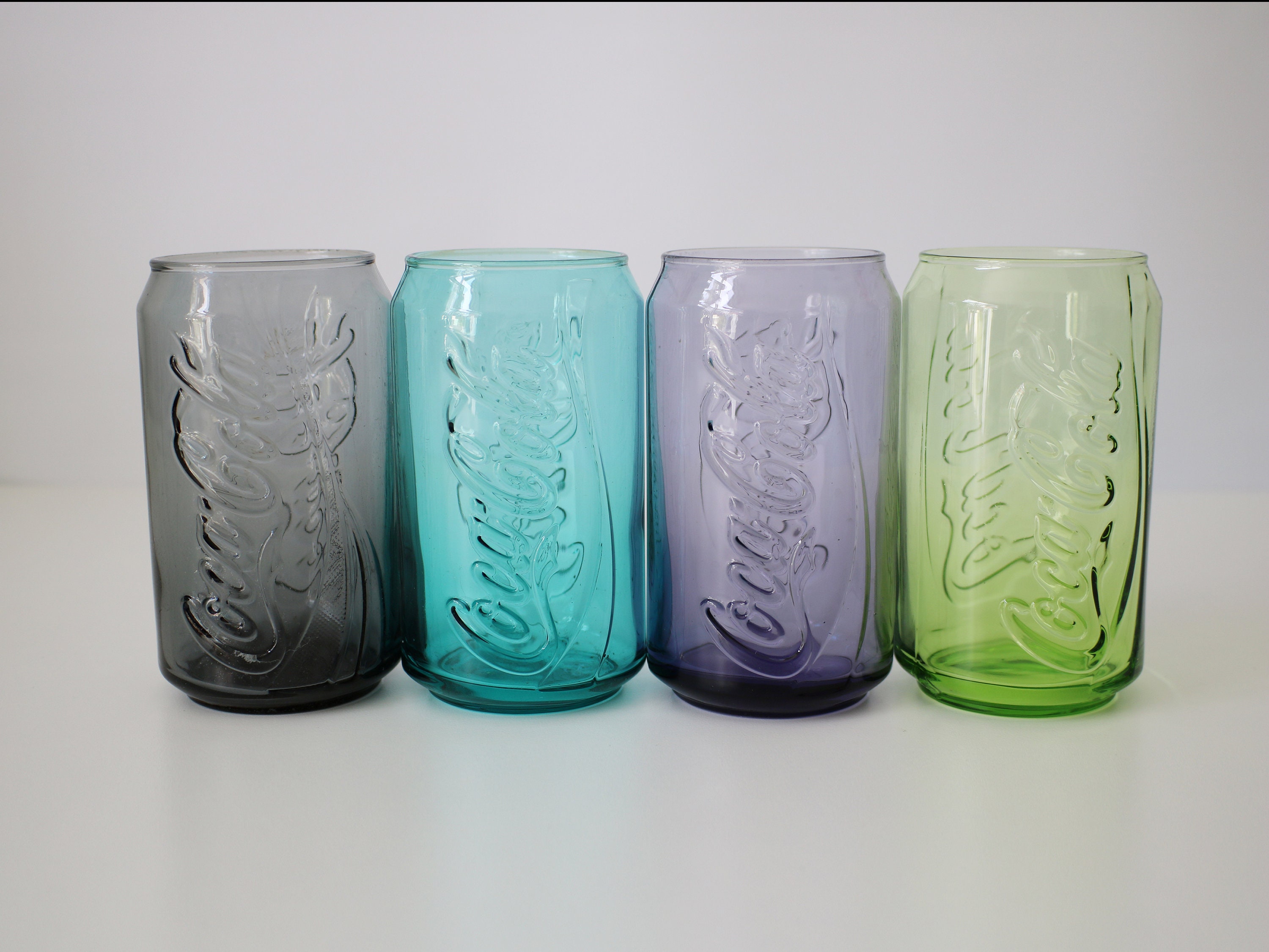 Set of 8 McDonalds Coca Cola can shaped glasses in 8 different colours -  early 21st Century collectible