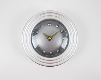 Small 1994 Junghans wall clock by Bliss Alcester - silver porthole design with domed face