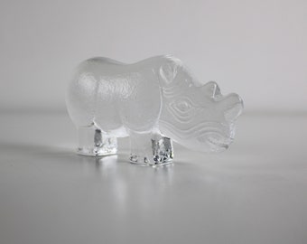 Lisa Larson for Royal Krona - Reliable Rhino glass paperweight figurine 1960s 70s