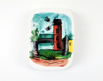 1960s Italian ceramic dish - hand painted windmill - Souvenir made in Italy