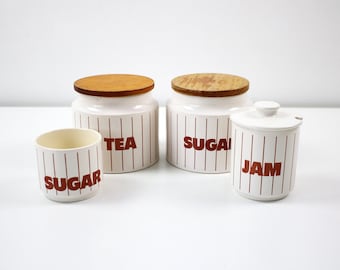 Individual 1980s Hornsea BROWN STRIPE items to choose from a selection - sugar and tea canisters, sugar basin, jam pot with lid