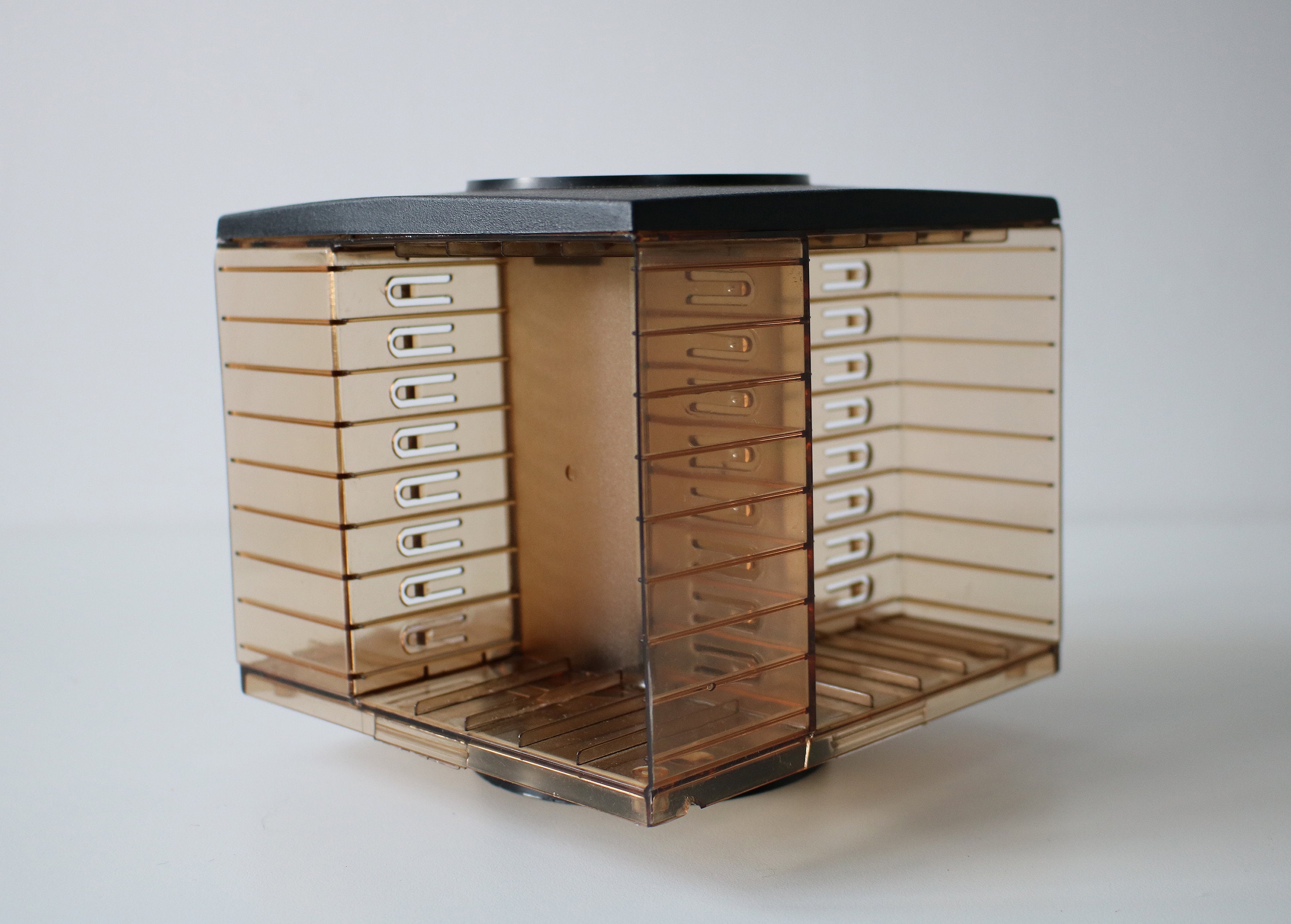 1970s revolving plastic cassette tape storage by Cambra black and