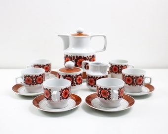 1970s GDR Colditz tea set - mid century / flower power orange and brown