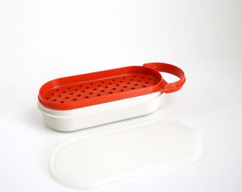 Tupperware orange cheese grater with lid 1970s harvest