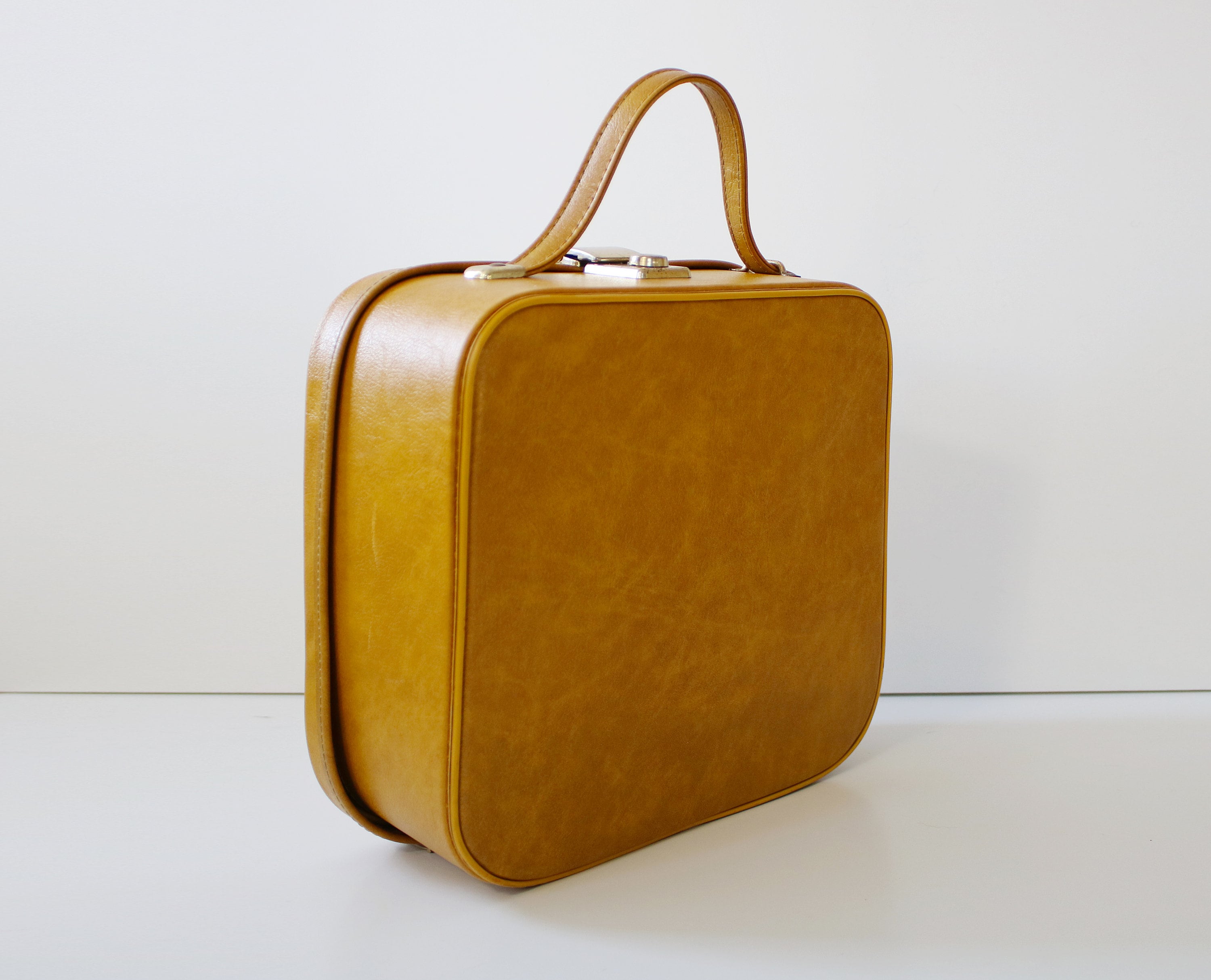 1970s faux leather vanity case with mirror - mustard yellow