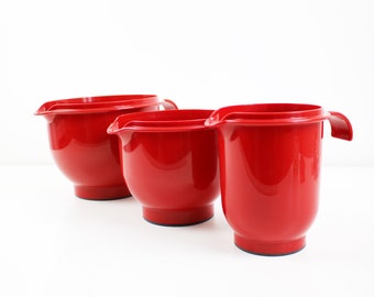 Set of 3 Italian red acrylic mixing bowls Bruno Gecchelin Chef Line for Guzzini 1980s 90s - unused display items